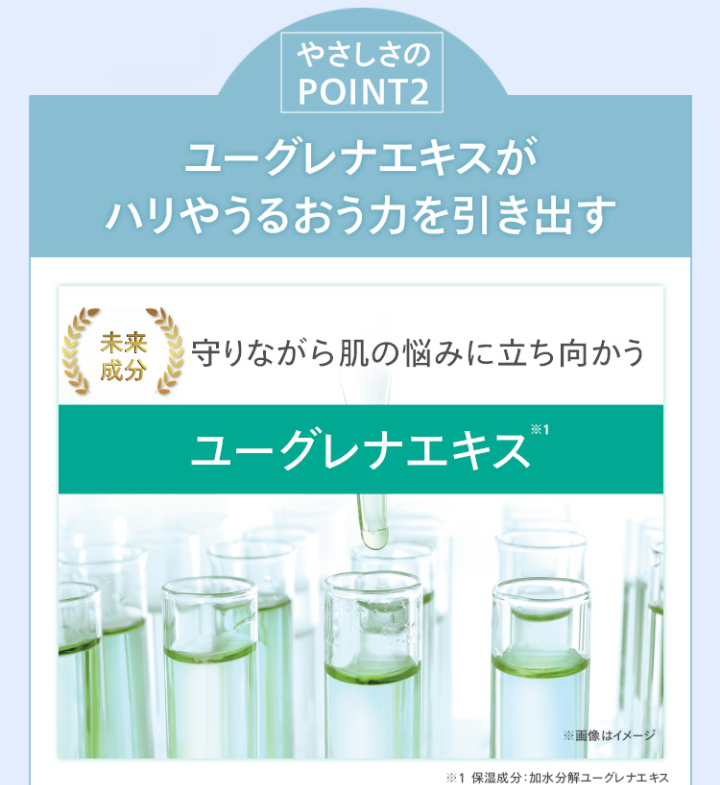 やさしさのPOINT2 守りながら肌の悩みに立ち向かうユーグレナエキス
