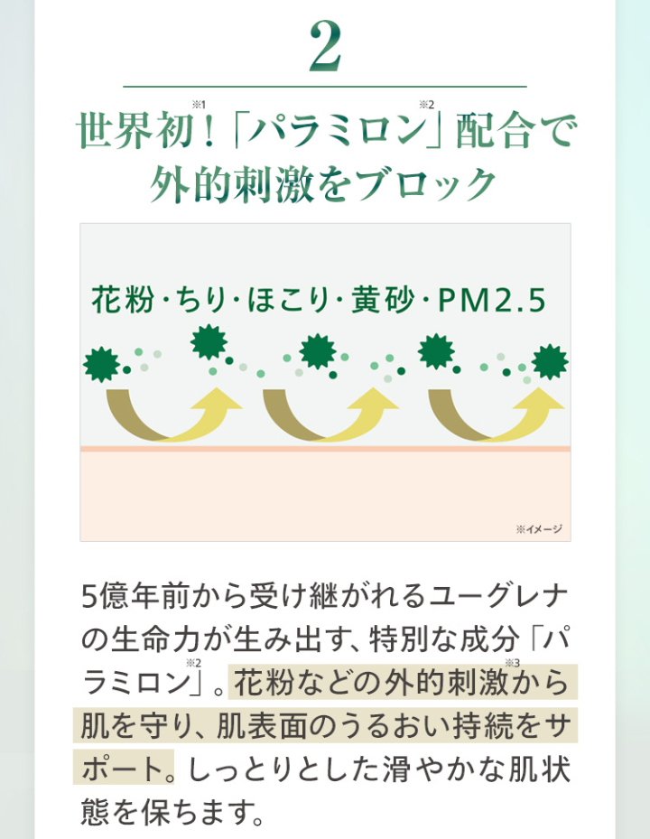 世界初!パラミロン配合で外的刺激をブロック